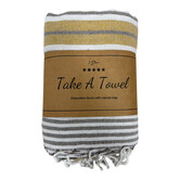 Polycotton Fouta met tas Guus 5 geel Ca 90 x180 cm