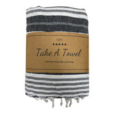 Polycotton Fouta met tas Guus 6 zwart Ca 90 x180 cm