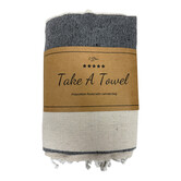 Polycotton Fouta met tas Guus 8 grijs Ca 90 x180 cm