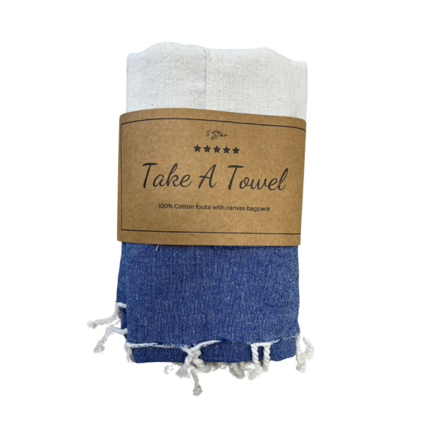 2 in 1 -  Fouta tas Jip 1 blauw Ca 90 x180 cm