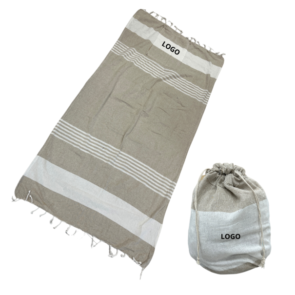 2 in 1 -  Fouta tas Jip 3 beige Ca 90 x180 cm