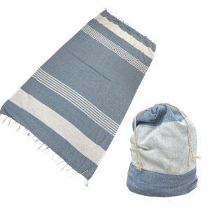 2 in 1 -  Fouta tas Jip 4 grijs blauw Ca 90 x180 cm