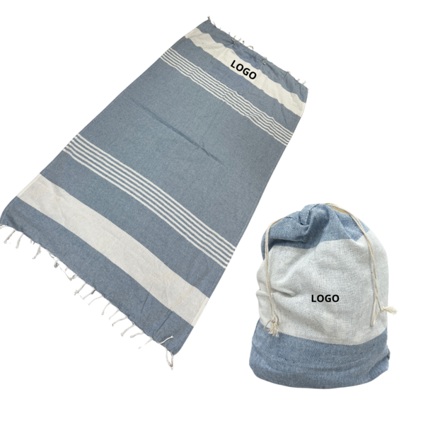 2 in 1 -  Fouta tas Jip 4 grijs  blauw Ca 90 x180 cm