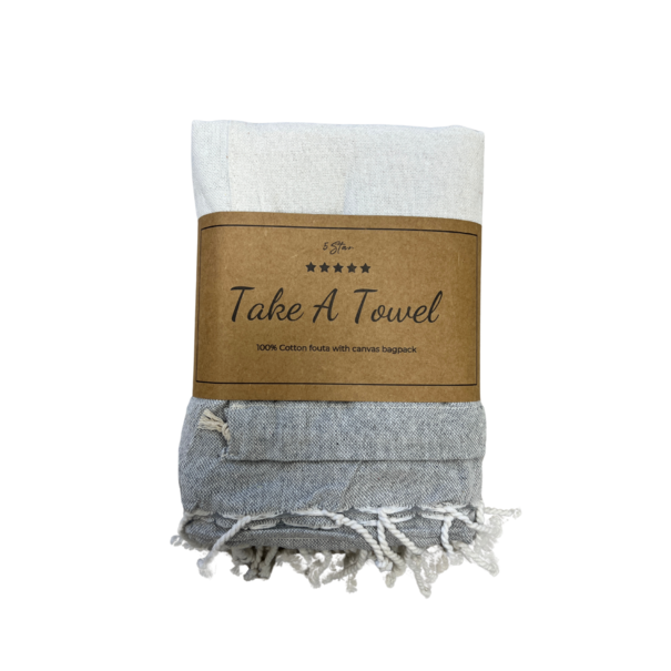 2 in 1 -  Fouta tas Jip 4 grijs  blauw Ca 90 x180 cm