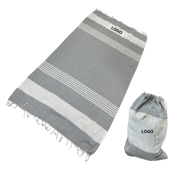 2 in 1 -  Fouta tas Jip 5 grijs Ca 90 x180 cm