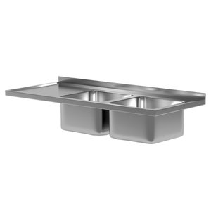 INOXI Spoelwerkblad 2700(b)x700(d)x40(h)mm + 2 Spoelbak 400x400x250(h) mm