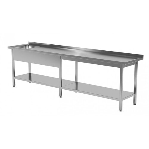 INOXI Spoeltafel RVS + Spoelbak links 400x400x250(h) + Bodemschap 2400(b)x600(d)x850(h)mm