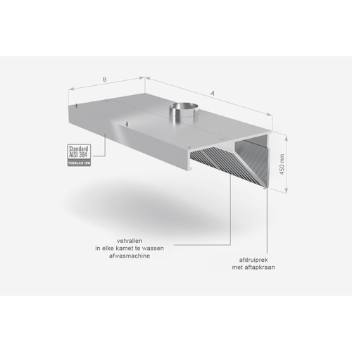 INOXI RVS Afzuigkap schuin wandmodel 1600(b)mm x 1100(d)mm