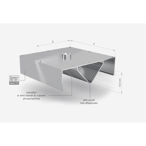 INOXI Stainless steel central box extractor hood | 2300x2200x(h)450 mm