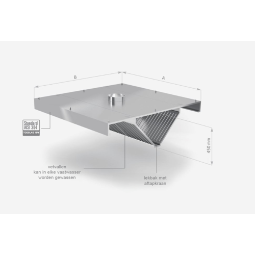 INOXI Stainless steel central angled extractor hood | 1000x1500x(h)450 mm