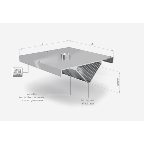 INOXI Stainless steel central angled extractor hood | 2200x1600x(h)450 mm