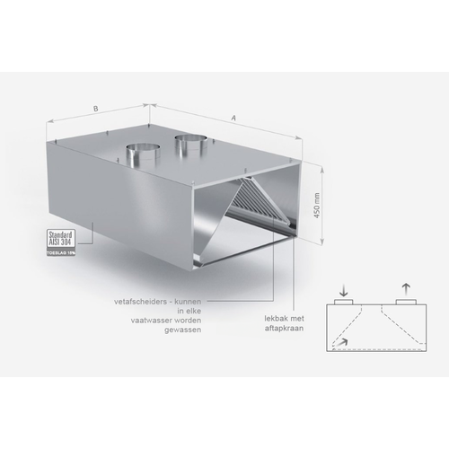 INOXI Stainless steel wall mounted induction hood | 1200x1100x(h)450 mm