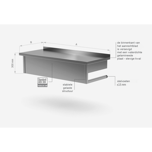 INOXI RVS Werkblad Wandmodel + Spatrand 1000(b)X700(d)X300(h)mm