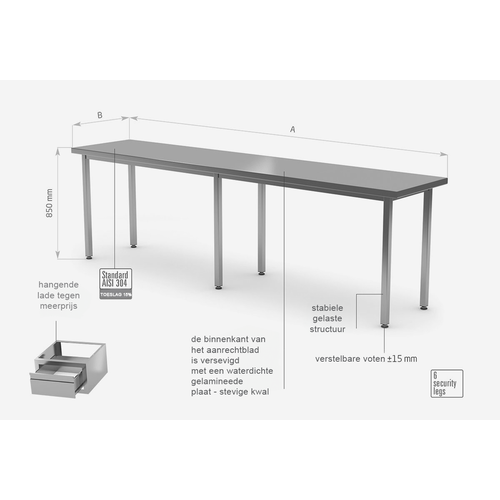 INOXI Centrale Werktafel RVS 2400(b)X800(d)X850(h)mm