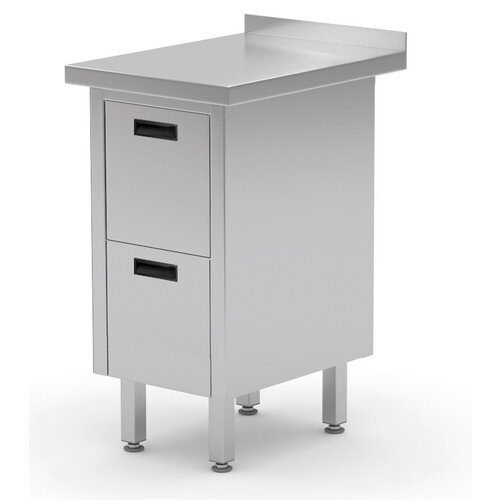 INOXI RVS Werkkast + Ladeblok met 2 Lades + Spatrand (b)430mm 600mm(d)