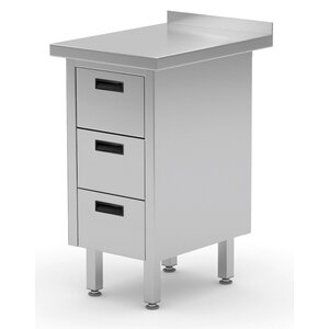 INOXI RVS Werkkast + Ladeblok met 3 Laden + Spatrand (b)430mm 600mm(d)