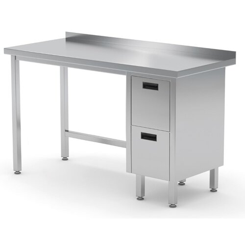 INOXI Werktafel RVS + Ladeblok (rechts) 2 Laden + Spatrand HEAVY DUTY 1400(b)X600(d)X850(h)mm