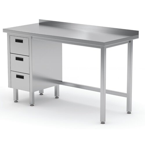 INOXI Werktafel RVS + Ladeblok (links) 3 Lades + Spatrand HEAVY DUTY 1800(b)X600(d)X850(h)mm