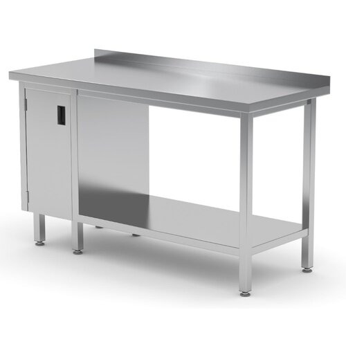 INOXI Werktafel RVS + 1 Klapdeur (links) + Bodemschap + Spatrand 1100(b)X700(d)X850(h)mm
