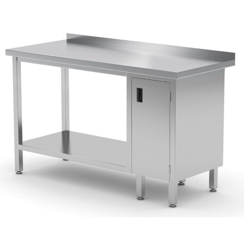 INOXI Werktafel RVS + 1 Klapdeur (rechts) + Bodemschap + Spatrand 1600(b)X700(d)X850(h)mm