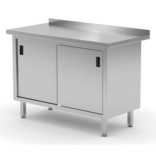 INOXI Werktafel RVS + 2 Schuifdeuren + Spatrand HEAVY DUTY 1500(b)X700(d)X850(h)mm