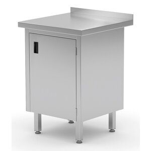 INOXI Stainless steel work table with splashback, cabinet with hinged door | 430x700x(h)850 mm
