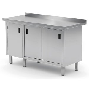 INOXI Werkkast RVS + 1 Klapdeur + 2 Schuifdeuren + Spatrand 1800(b)X700(d)X850(h)mm