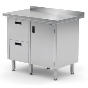 INOXI Werkkast RVS + 2 Lades (links) + 2 Klapdeuren + Spatrand 830(b)X600(d)X850(h)mm
