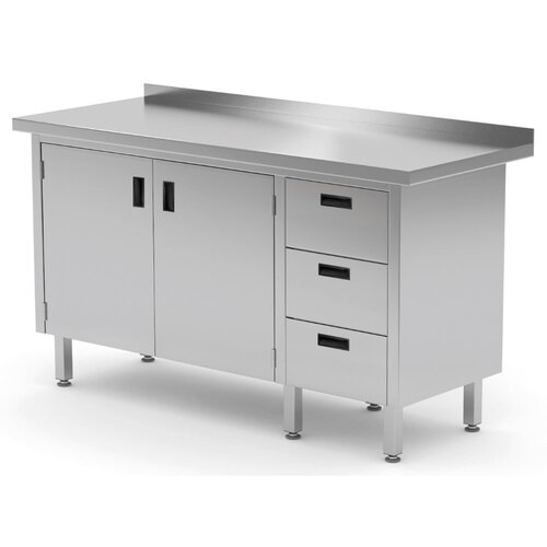 INOXI Werkkast RVS + Ladeblok (rechts) 3 Lades + Klapdeur + Spatrand 1700(b)X700(d)X850(h)mm