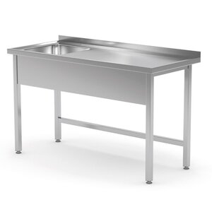 INOXI Stainless steel table with sink without shelf - sink on left side | 1800x600x(h)850 mm