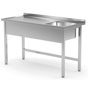 INOXI Stainless steel table with sink without shelf - sink on right side | 1600x600x(h)850 mm