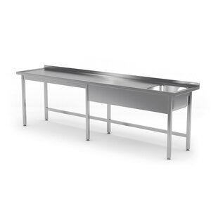 INOXI Stainless steel table with sink without shelf - sink on right side | 2400x700x(h)850 mm
