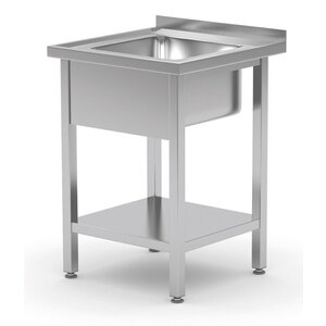 INOXI Stainless steel table with sink and undershelf | 600x700x(h)850 mm