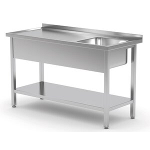 INOXI Stainless steel table with sink and undershelf - sink on right side | 1700x600x(h)850 mm