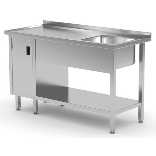 INOXI Spoeltafel + Bodemschap + Spoelbak 400x400x(h)250 + 1 Klapdeur 1300(b)x700(d)x850(h)mm