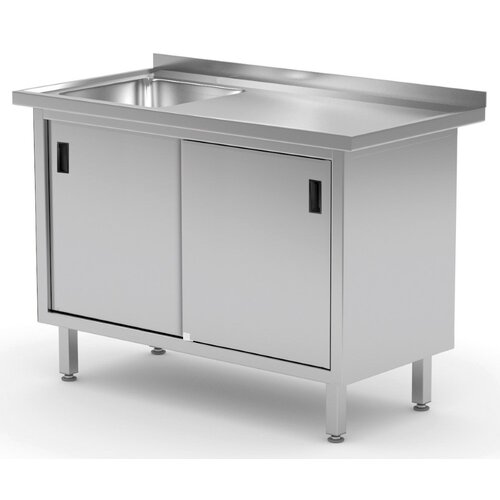 INOXI RVS Spoeltafel 1700(b)x600(d)x850(h)mm + Spoelbak (links) 400x400x250(h) + 2 Schuifdeuren hEAVY DUTY