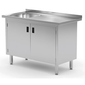 INOXI RVS Spoeltafel 700(b)x700(d)x850(h)mm + Spoelbak (links) 400x400x250(h) + 2 Klapdeuren hEAVY DUTY