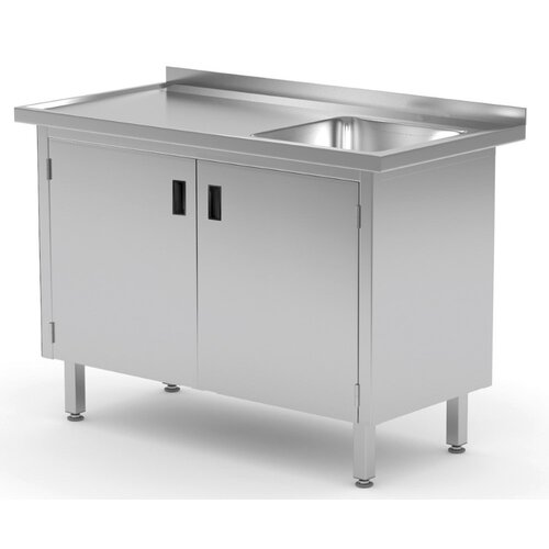 INOXI RVS Spoeltafel 900(b)x700(d)x850(h)mm + Spoelbak (rechts) 400x400x250(h) + 2 Klapdeuren hEAVY DUTY