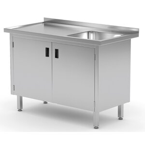 INOXI Stainless steel table with sink and cabinet with hinged doors - sink on right side | 1200x700x(h)850 mm