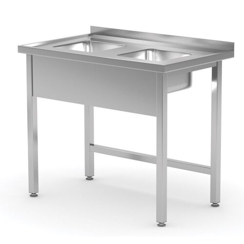 INOXI Spoeltafel 800(b)x600(d)x850(h)mm + 2 Spoelbakken 300x325x150(h) mm Open onderkant