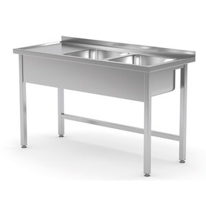 INOXI Stainless steel table with two sinks without shelf - sinks on right side | 1100x600x(h)850 mm