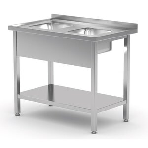 INOXI Spoeltafel 900(b)x600(d)x850(h)mm + 2 Spoelbakken 300x325x150(h) mm + Bodemschap