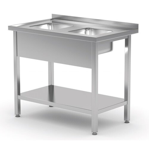 INOXI Spoeltafel 900(b)x600(d)x850(h)mm + 2 Spoelbakken 300x325x150(h) mm + Bodemschap