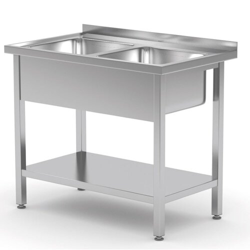 INOXI RVS Spoeltafel + 2 Spoelbakken van 400x400x250(h) + Bodemschap | 1000(b)mm | 700(d)mm