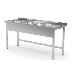 INOXI Stainless steel table with three sinks without shelf - sinks on left side | 1700x600x(h)850 mm