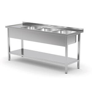 INOXI RVS Spoeltafel 1900(b)x600(d)x850(h)mm + 3 Spoelbakken (rechts) + Bodemschap
