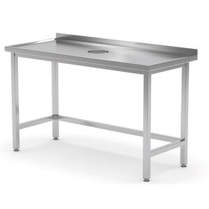 INOXI Stainless steel work table with splashback and waste hole | 1300x700x(h)850 mm