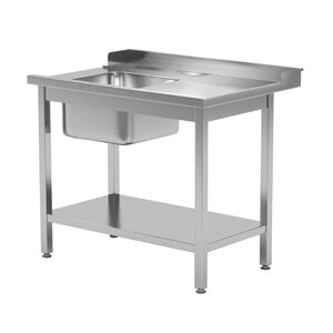 INOXI Stainless steel loading table for dishwashers with sink and undershelf - right | 1200x700x(h)850 mm