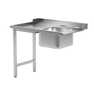 INOXI Stainless steel loading table for dishwashers with sink on two legs - left | 700x760x(h)850 mm