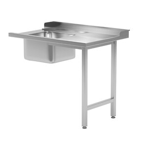INOXI Stainless steel loading table for dishwashers with sink on two legs - right | 1000x700x(h)850 mm